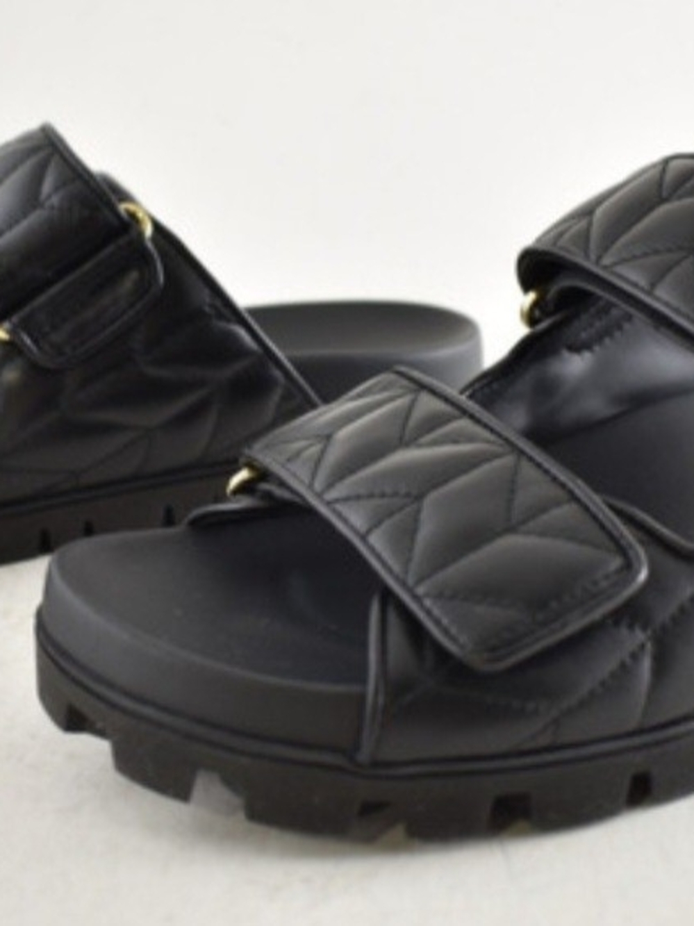 Miu Miu Black Quilted Double-Strap Slide Sandals